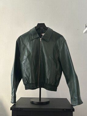 Moon River Dark Green Faux Leather Bomber Jacket – Size M